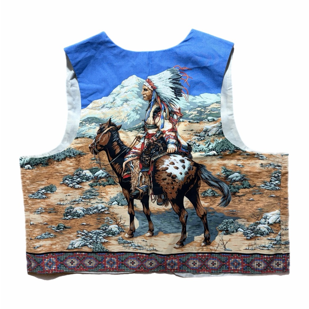Western Wildlife Vest Mens 50 Multicolor Quilted Horse Wolf Bison Eagle Graphic